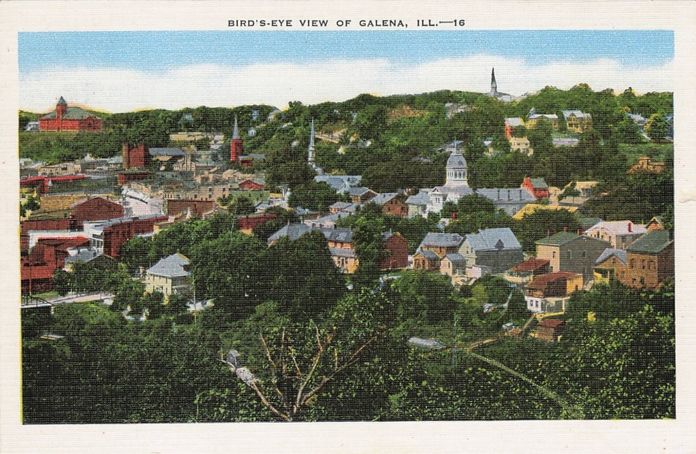 1940s Birds-Eye View of Galena Illinois E.C. Kropp White Border Linen Postcard