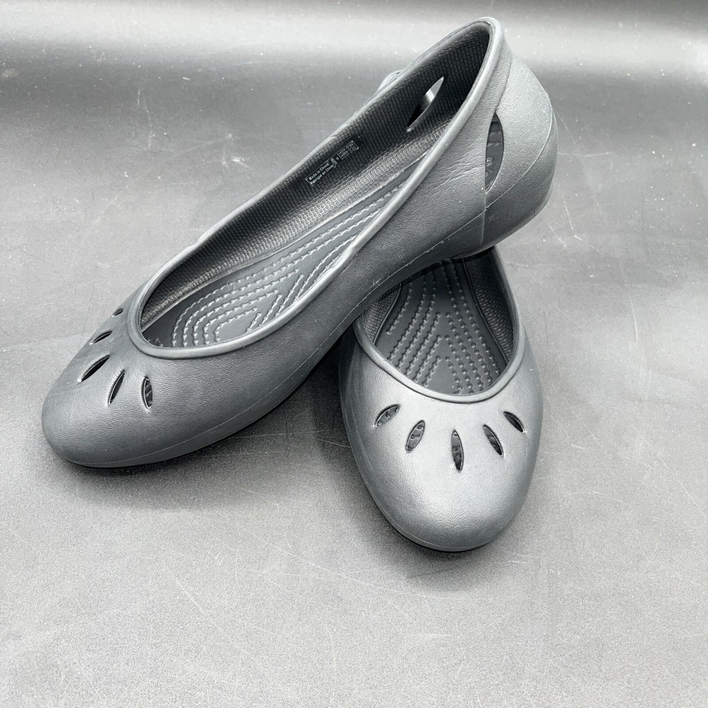 Crocs Iconic Comfort Kelli Black Slip On Ballerina Flat Shoes Womens Size 6