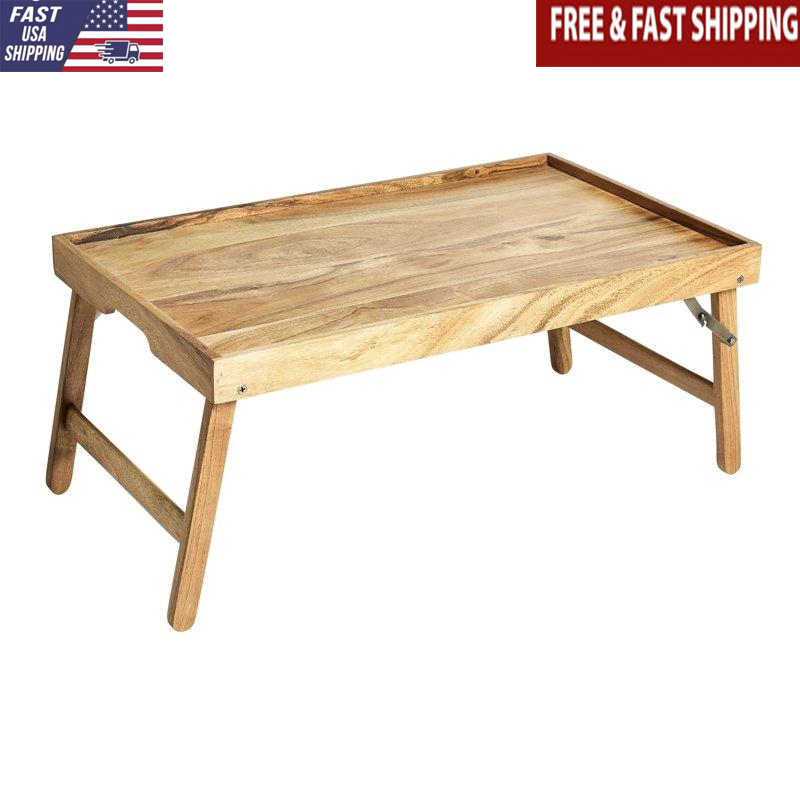 Acacia Wood Bed Tray W/ Stand Trendy Durable & Versatile Serving Option New-image