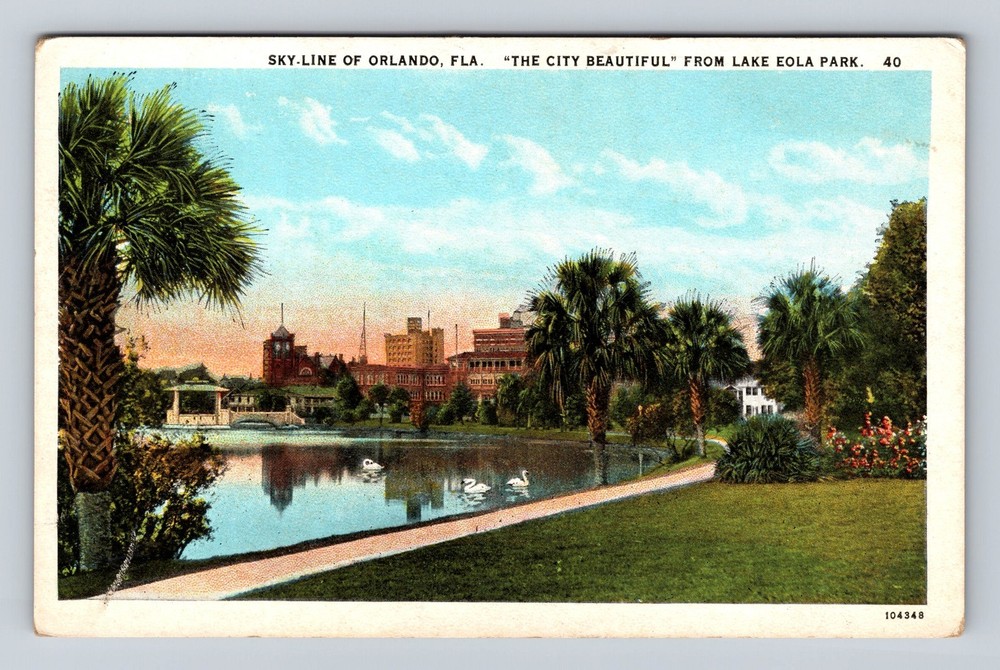 Orlando FL-Florida Sky Line Lake Eola Park Vintage Postcard
