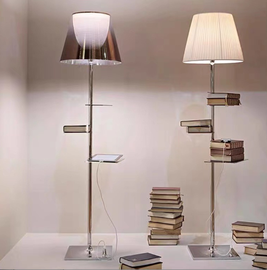 Creative  living room floor lamp modern shelf standing lamp chrome fixture