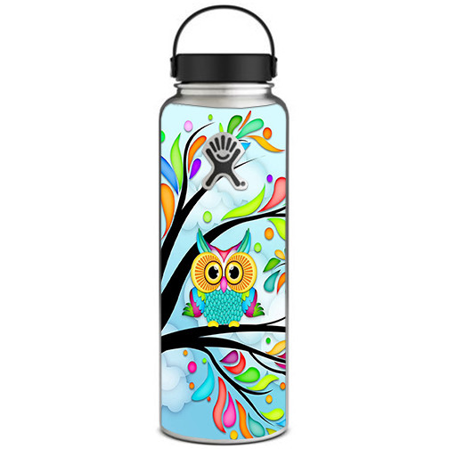 Skin Decal for Hydro Flask 40 oz Wide Mouth / Colorful Artistic Owl in tree