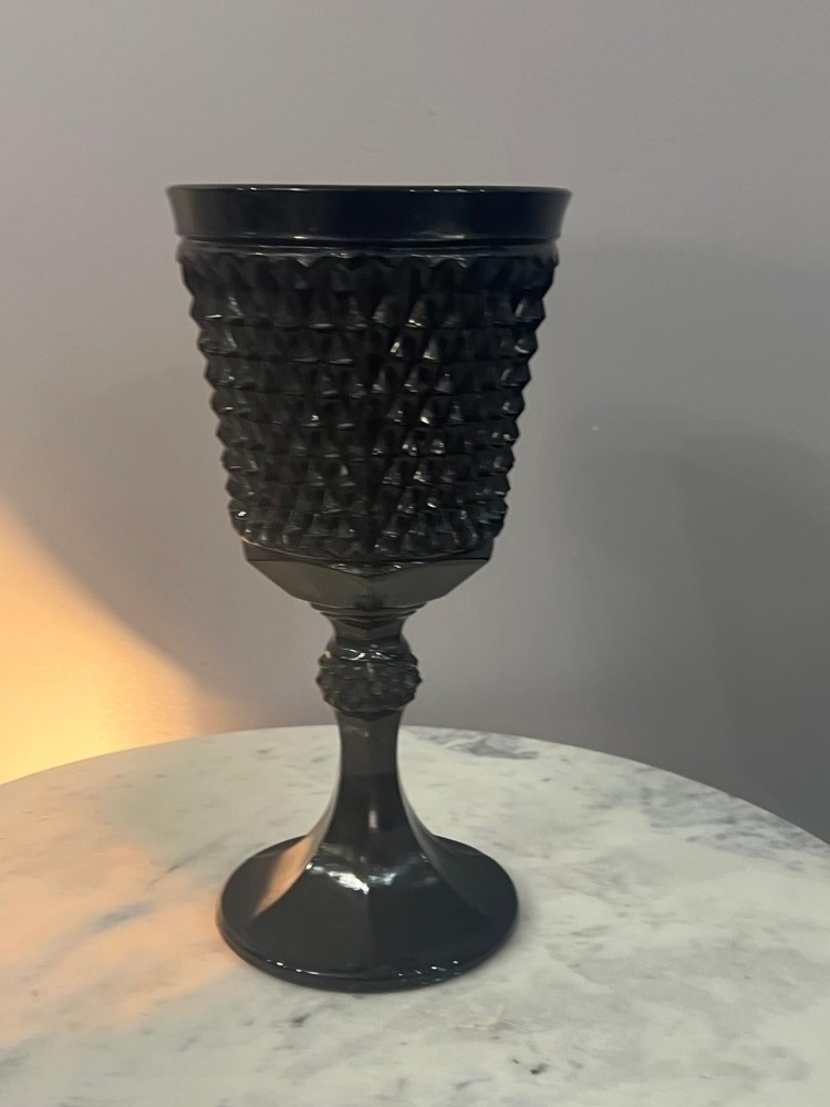 Vintage Black Amethyst Glass Goblet Hobnail Diamond Point Wine Water Chalice 11