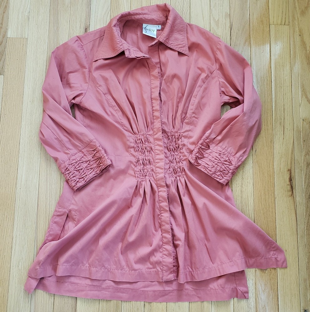 Finley Womens Top S Mr Smith Tunic Silky Ruched Office Fitted Classic Coral