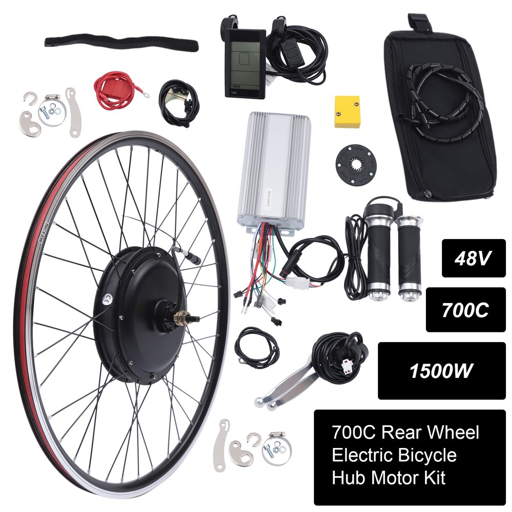 48V 1500W Waterproof Ebike Conversion Kit with 700C Rear Motor Wheel and LCD Display
