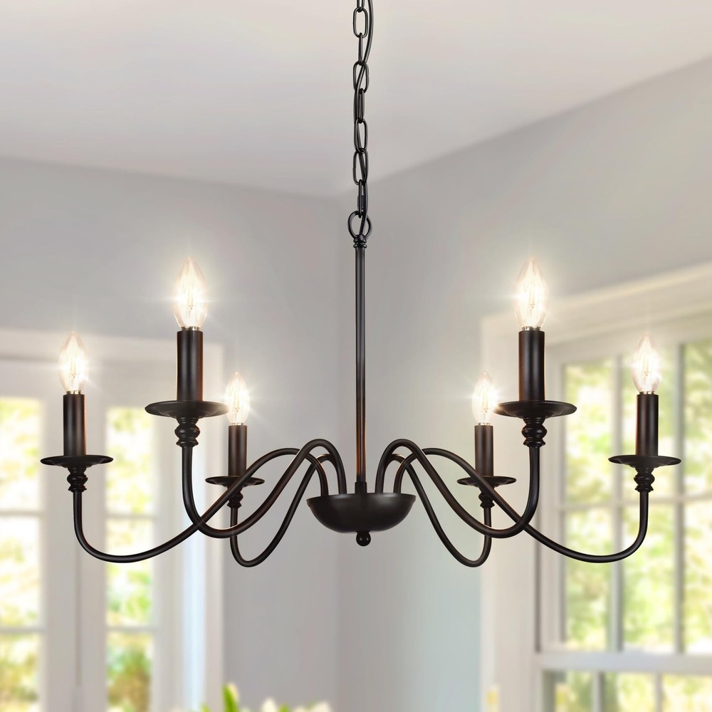 Depuley Farmhouse Chandelier for Dining Room: 6-Light Black Industrial Kitche...