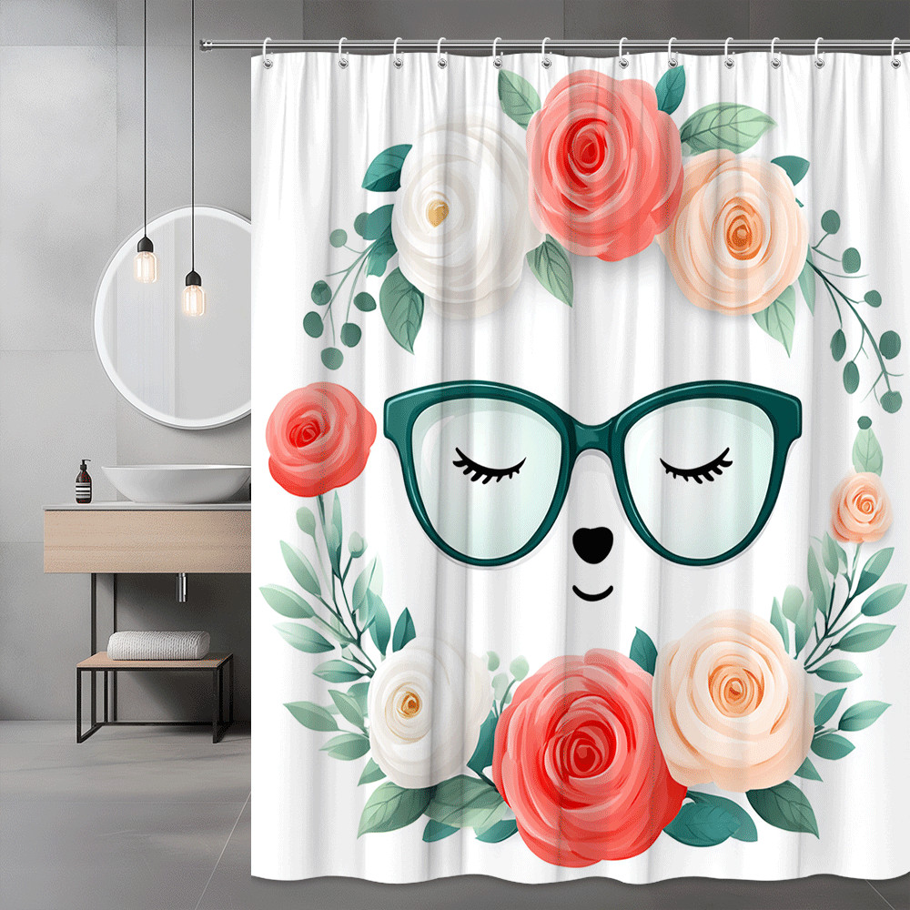 Floral Glasses Face Shower Curtain, Rose Wreath Print