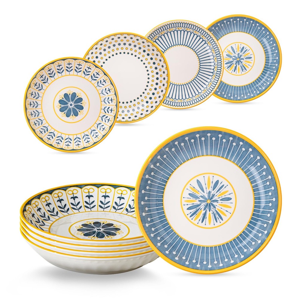 Pasta Bowls Set of 4, 24 Oz Ceramic Salad Bowls, 8 Inch Colorful Serving Bowl...