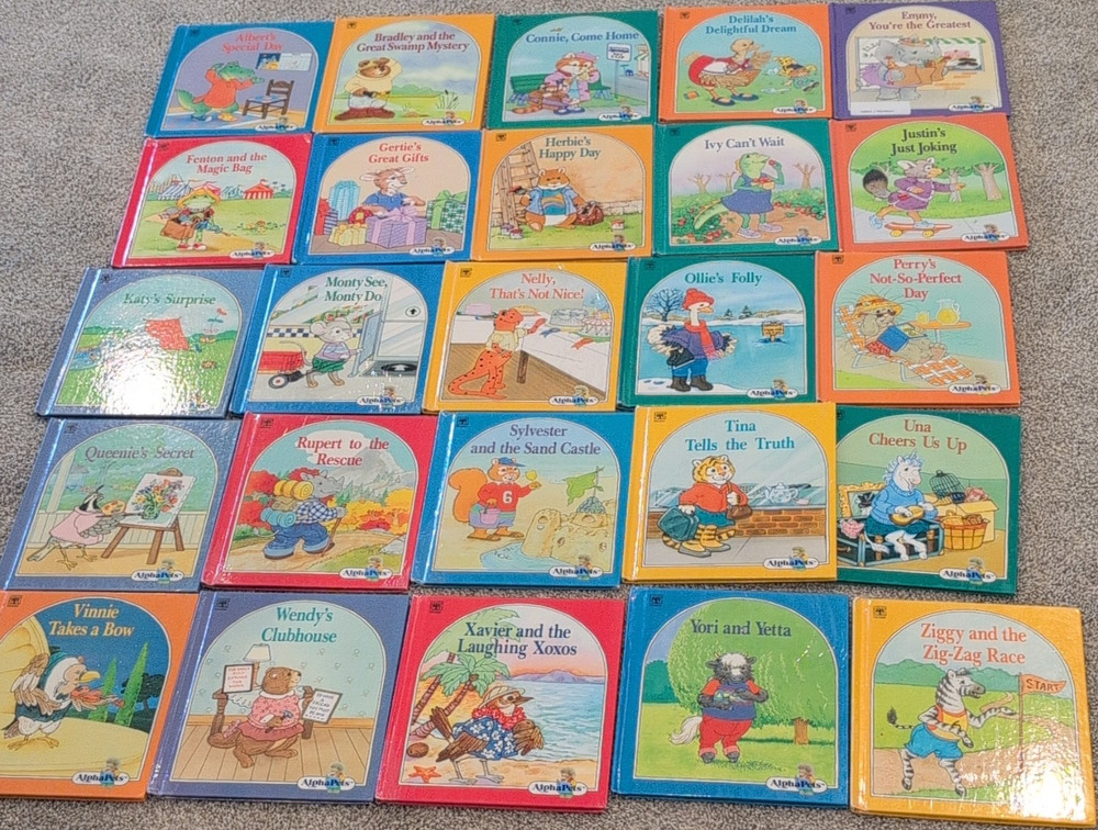 Vintage AlphaPets Hardcover Children's Picture Books 25 books missing letter L