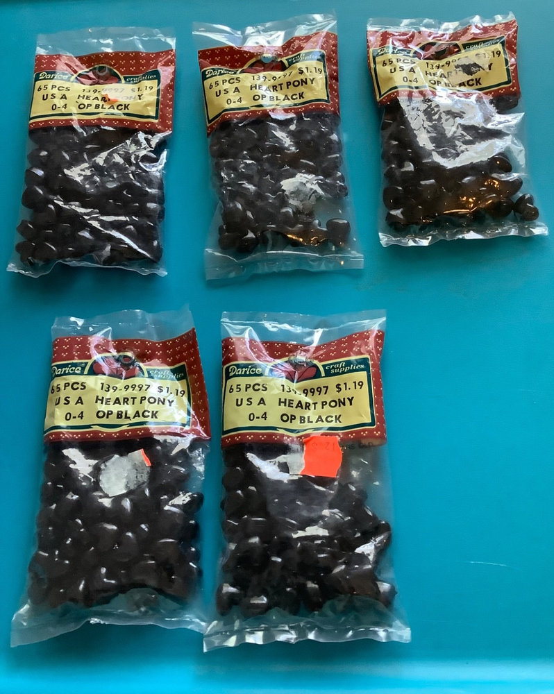 Darcie vintage Black Heart shaped Pony Beads USA NEW 325 pieces LOT NEW NIP