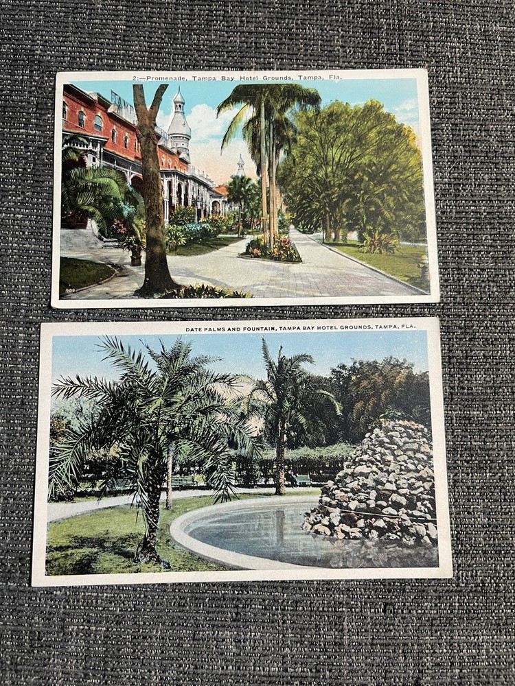 Vintage Antique Linen Postcards Florida~Tampa Bay Hotel Promenade & Grounds