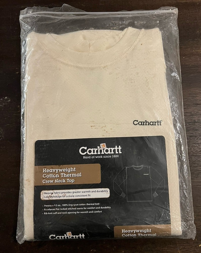Carhartt Heavyweight Thermal Shirt Long Sleeve Mens White Crew Neck K228 Small