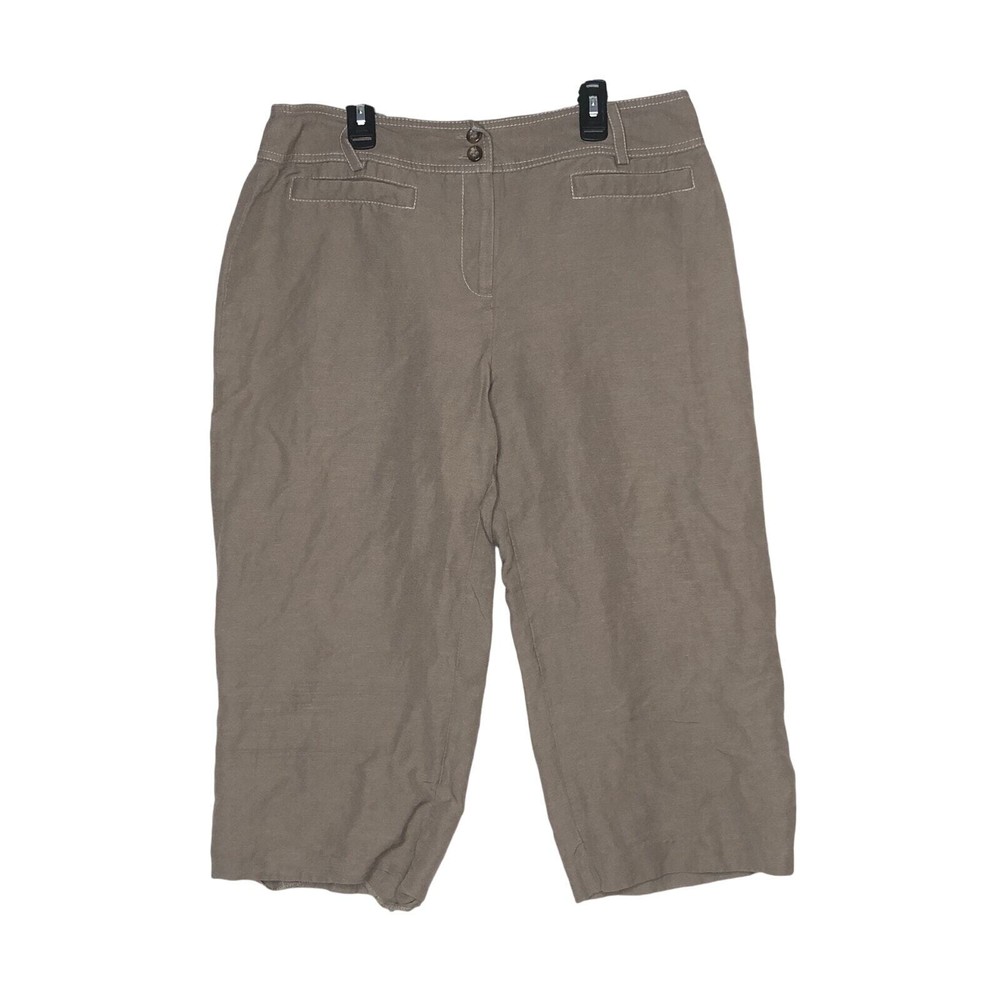 Kasper Linen Blend Capri Pants Womens Size 12 Brown High Rise