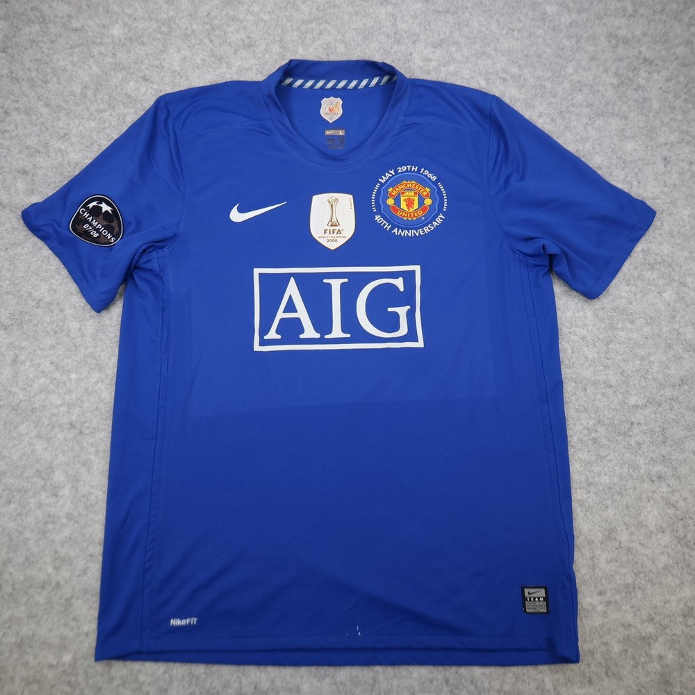 Manchester United Shirt Large Blue Away Kit 2008 2009 Nike Soccer Jersey Ronaldo