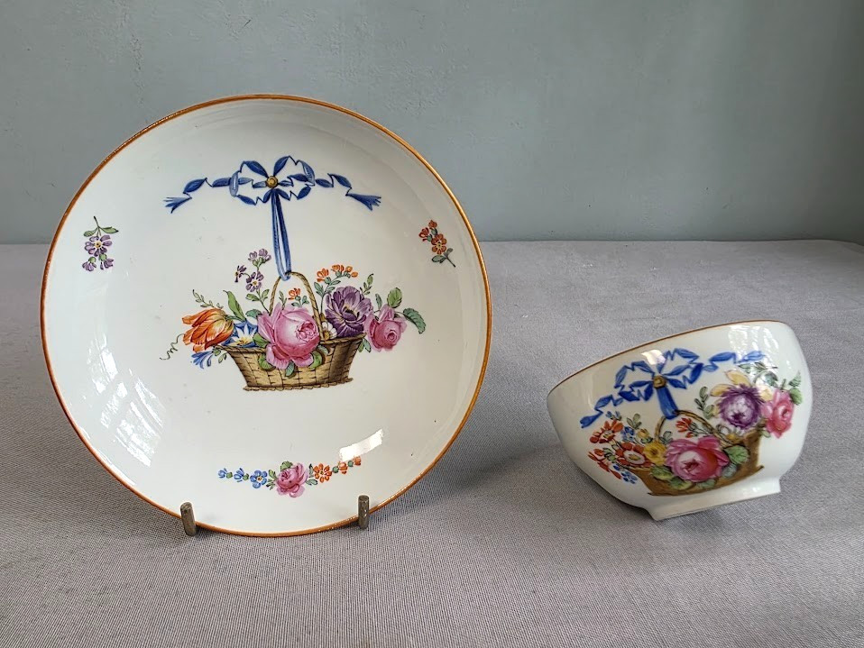 18th Century Meissen Cup and Saucer, Marcolini Period Floral Basket, Germany