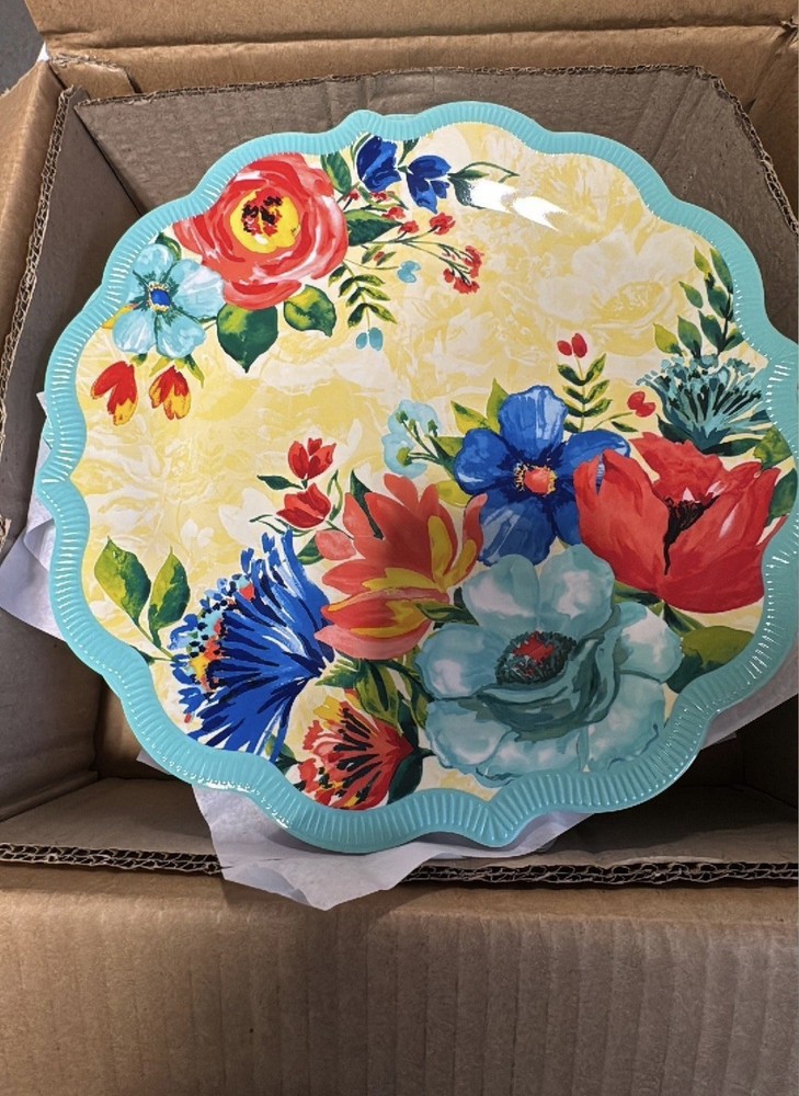 Set of 8 The Pioneer Woman Delaney Dinner Plate, Teal Melamine 10.7” Dia