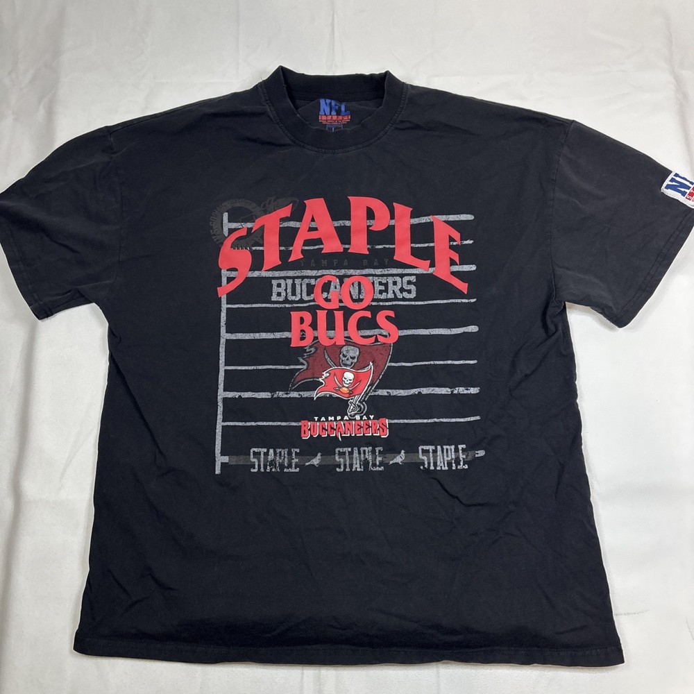 Men’s Vintage NFL Staple Tampa Bay Buccaneers Go Bucs Black T Shirt Large