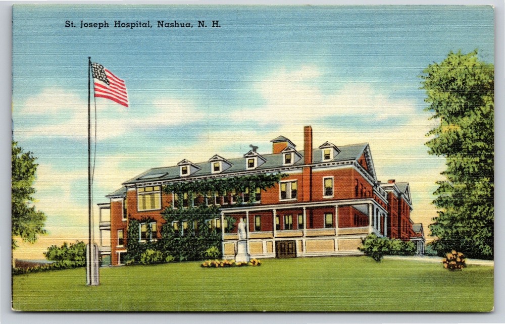 Nashua New Hampshire~Old St Joseph Hospital~Demolished~Vintage Linen Postcard