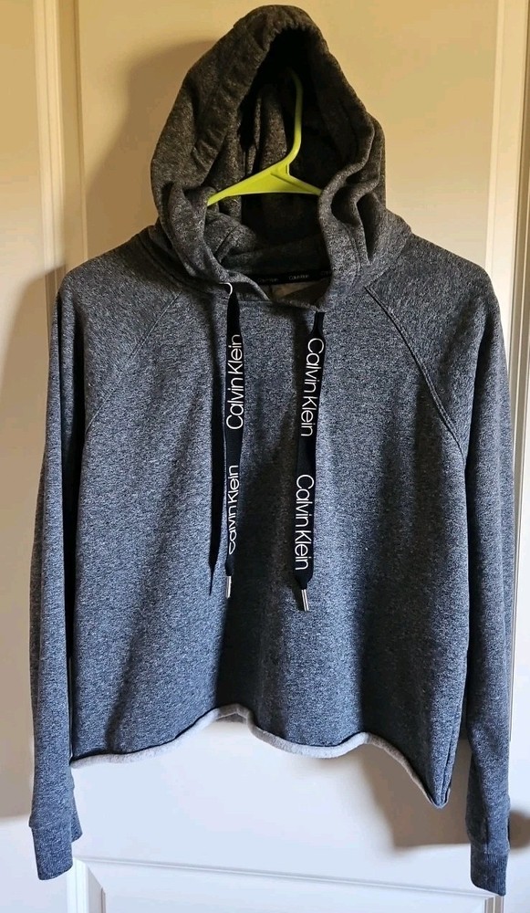 Calvin Klein Performance Cropped Hoodie Sweatshirt Grey Women's Size Medium
