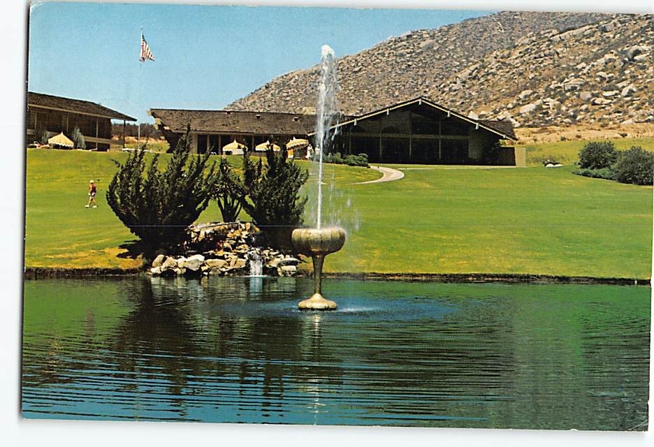 Postcard Champagne Glass Fountain Lawrence Welk Country Club Village CA USA