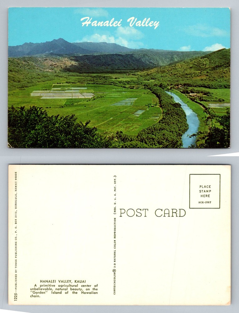 Hanalei, HI-Hawaii, Aerial Scenic Hanalei Valley Kauai River Vintage Postcard