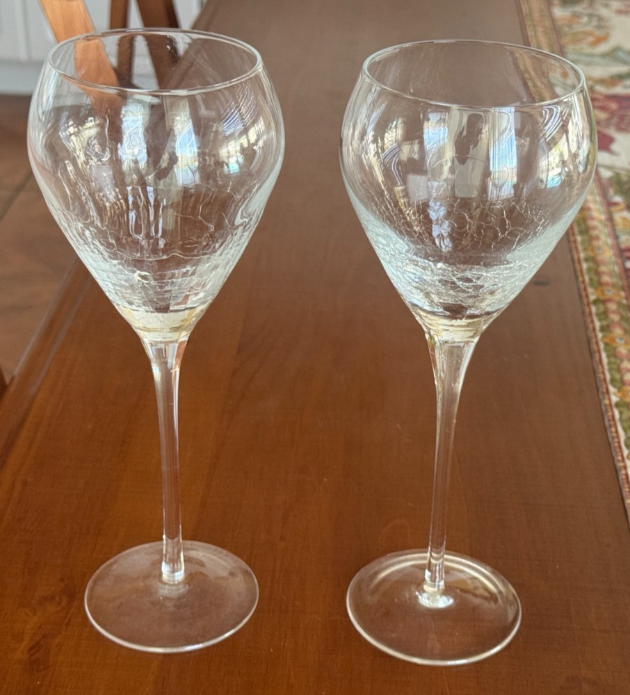 Pier 1 REFLECTIONS Crackled Crystal -- Set of 2 Water Goblet Glasses 9 3/4