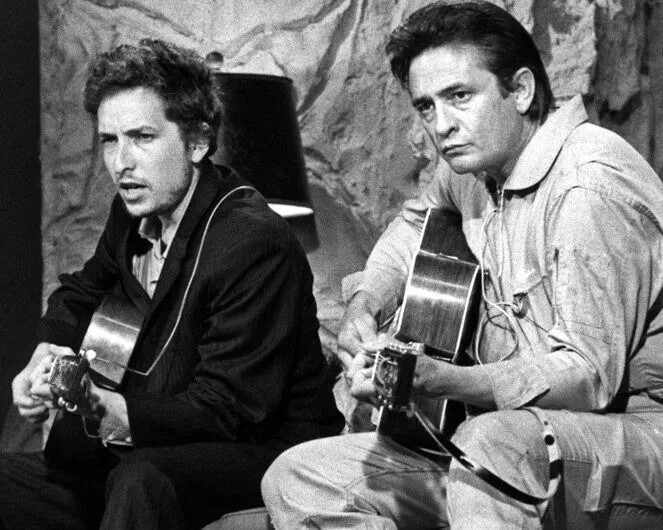 Johnny Cash Bob Dylan Playing Together 4x6 Picture Celebrity Print