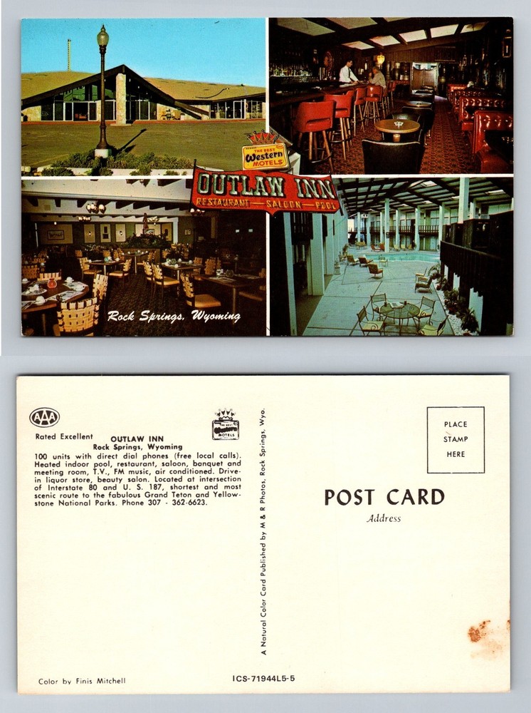 Rock Springs, WY-Wyoming, Outlaw Inn Restaurant Saloon Poolside Vintage Postcard