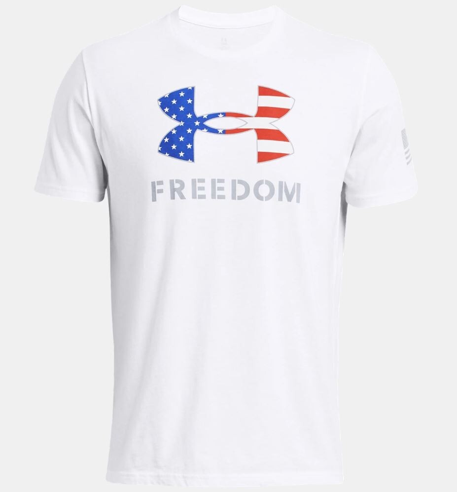 Under Armour Shirt, Men's 2XLT, White UA Freedom Flag Big Logo SS New with Tags