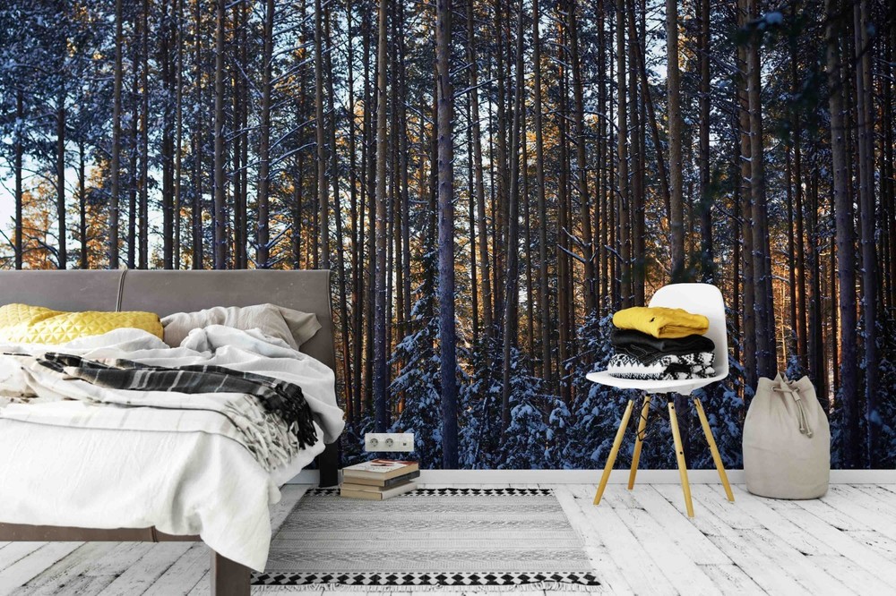 3D Pine Forest Snow Winter Landscape Wall Murals Wallpaper Murals Wall Sticker
