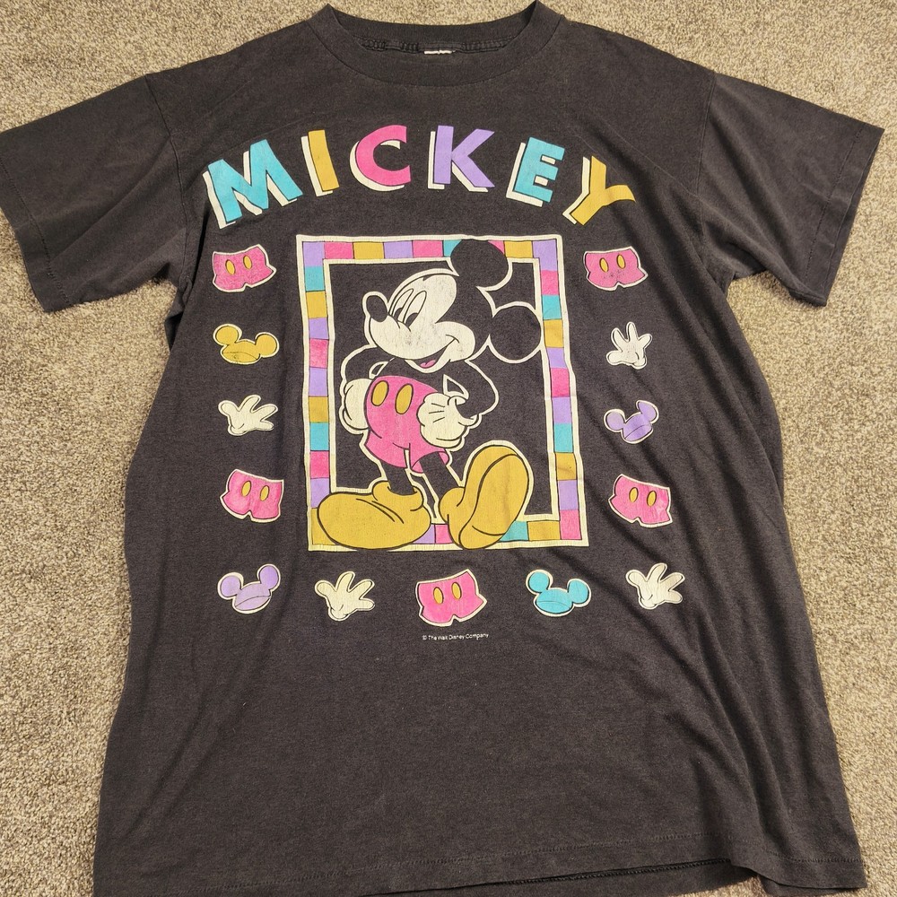Vintage Mickey Mouse T Shirt 90s Disney Graphic Tee Black XL Distressed