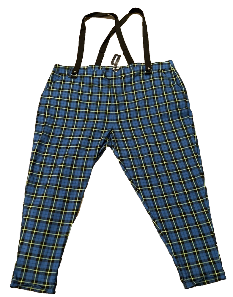 Hot Topic 5X NWT Blue Plaid Suspender Pants Trouser Punk Cosplay Academia Y2K 90