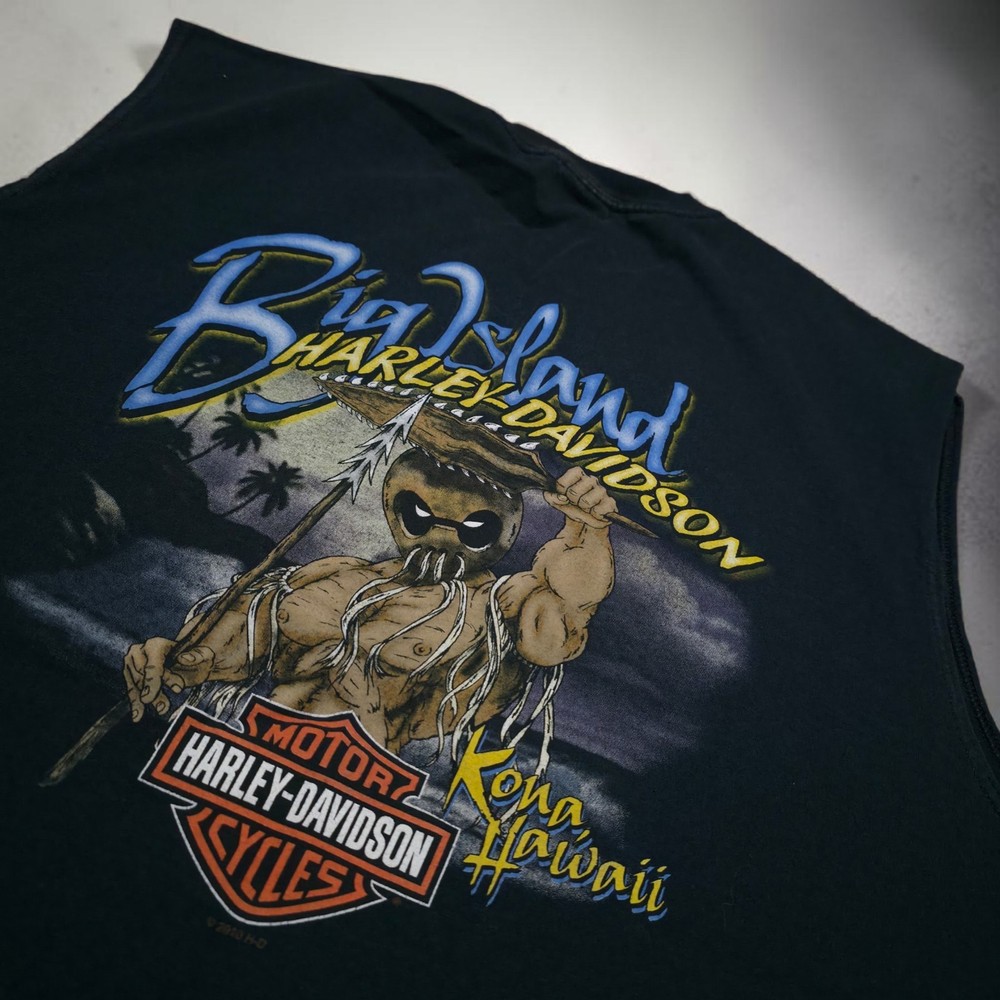 Harley Davidson Shirt Mens 2XL Black Sleeveless Cutoff Big Island Kona Hawaii