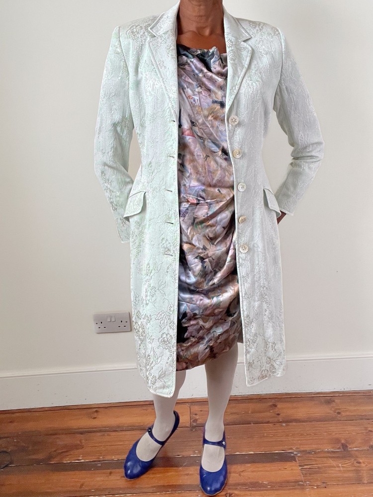 Caroline Charles Dress Coat -  Silver  Mint Brocade - Label 14 - Fit S/M