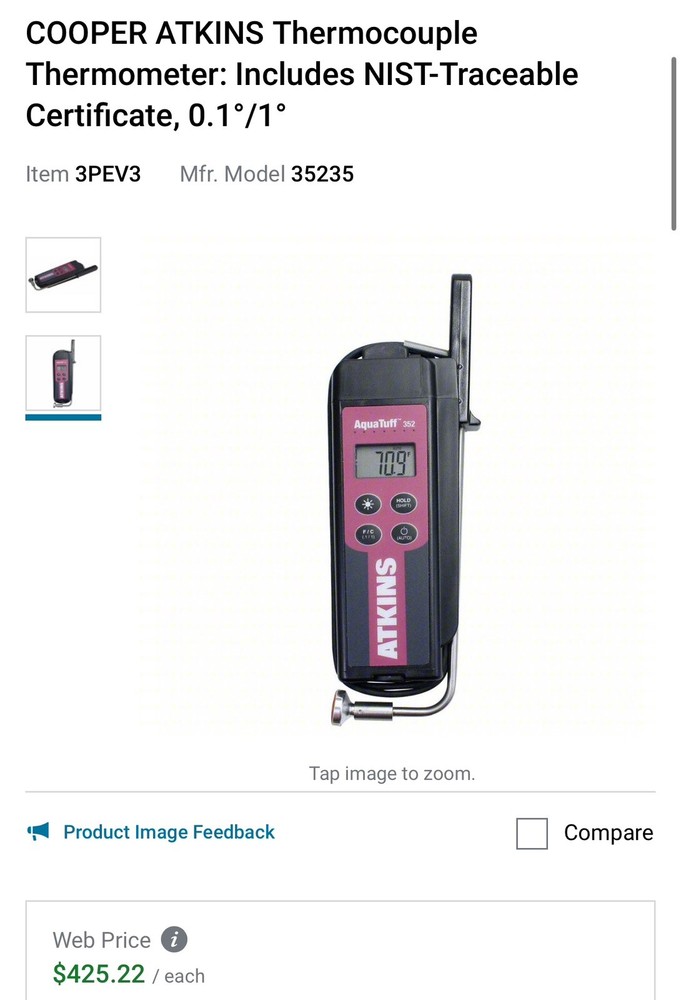 Cooper-Atkins AquaTuff  351 Tyke K   Waterproof  Thermometer w/ 26