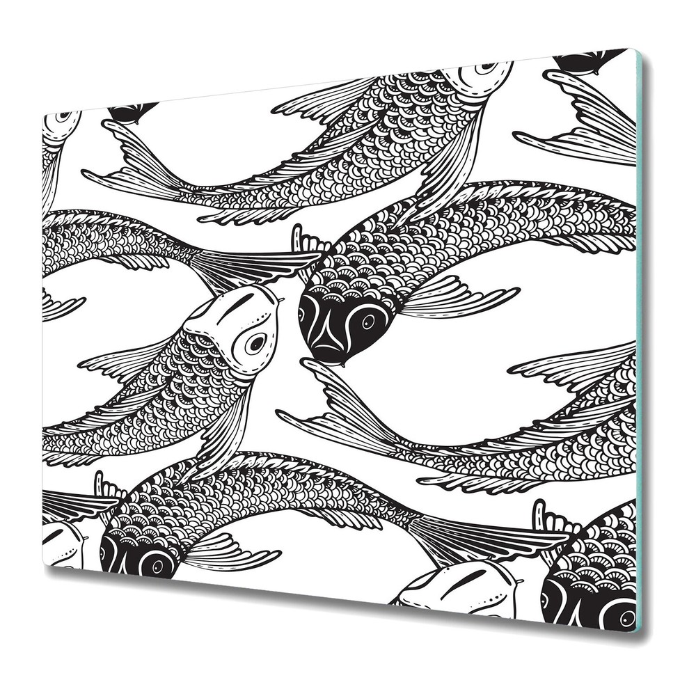 Glass Surface Protector Worktop Saver Fish Koi black and white design 60x52