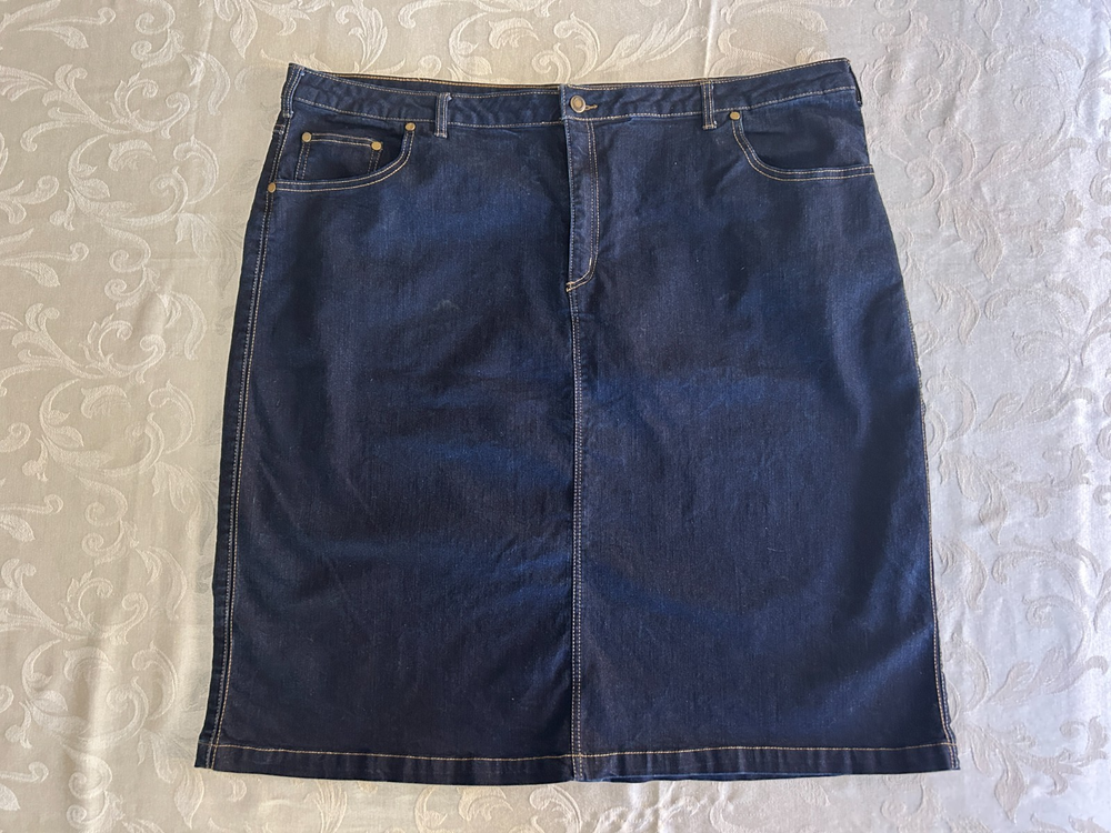 26W Woman Within Dark Wash Denim Skirt Plus Size Excellent Condition Blue Jean