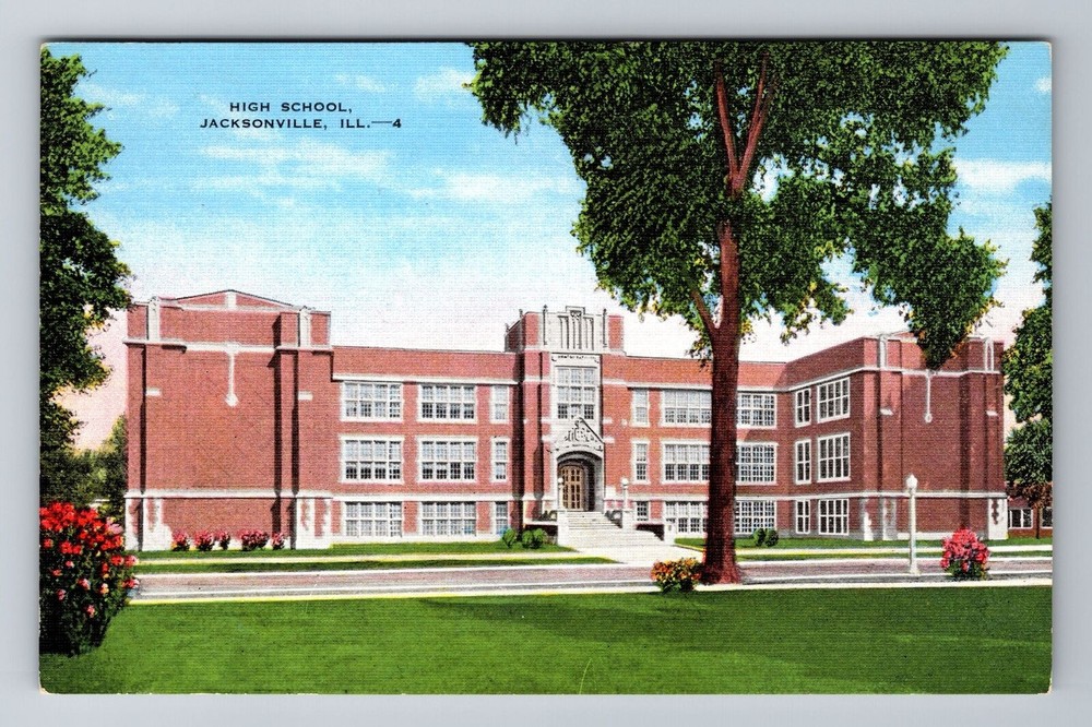 Jacksonville IL-Illinois, High School, Antique Vintage Souvenir Postcard