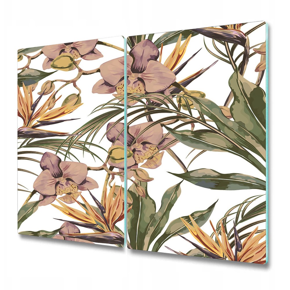 Glass Kitchen Chopping Board Botanical Leaves exotic tropical Colourful 2x30x52
