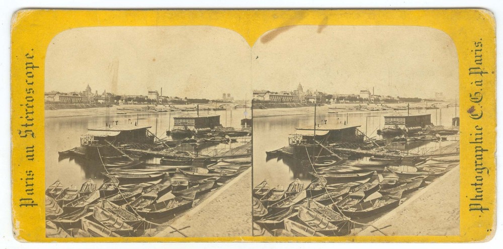 G5133~ FRANCE – Paris River Seine & Boats 1860s Stereoview – Charles Gaudin