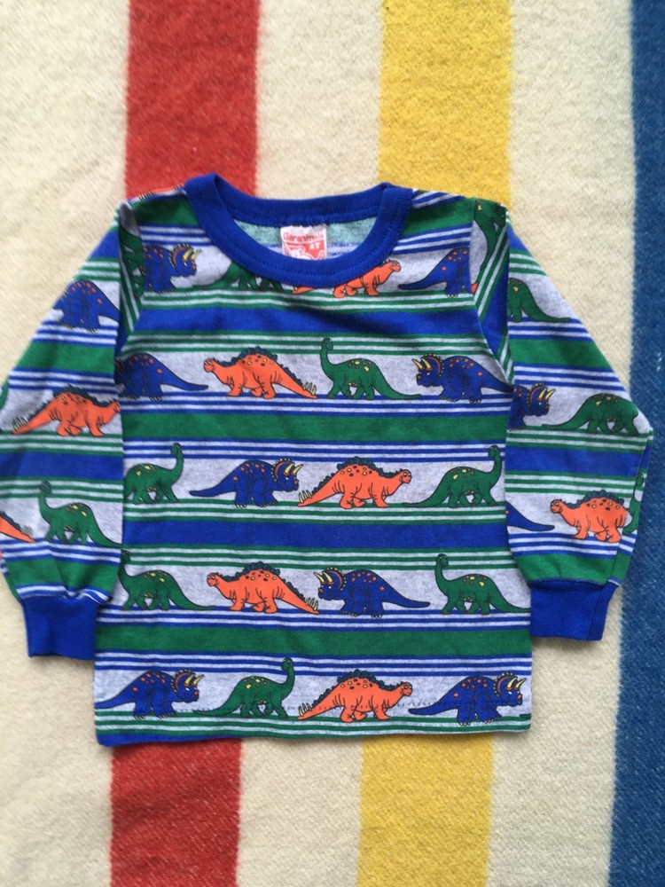 Vintage 90s Garanimals Dinosaur Long Sleeve single stitch Shirt USA 2T Toddler