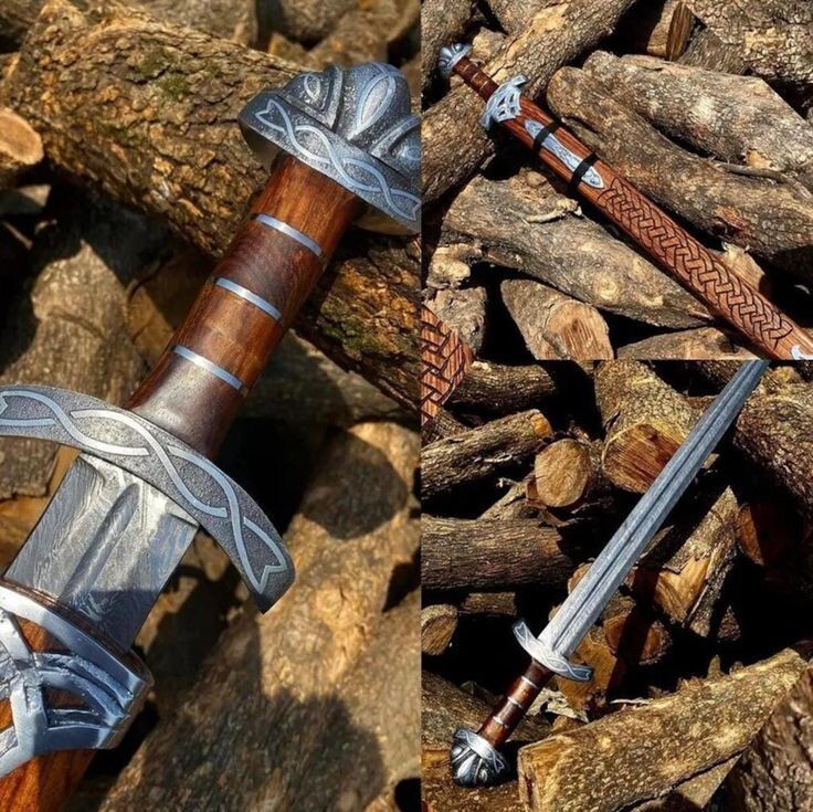 38'' Custom Hand-forged  damascus northmen Sword with Leather Sheath