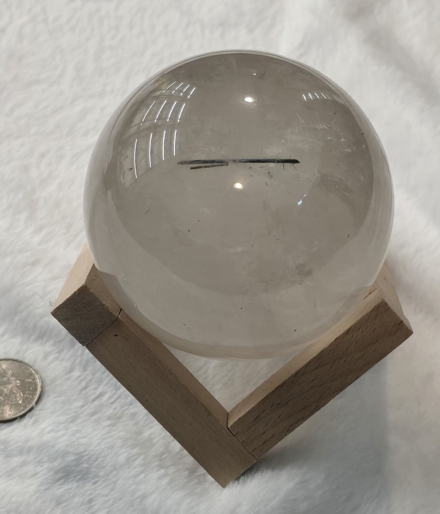 90mm Smoky Quartz Sphere with Black Tourmaline Inclusions, High Clarity