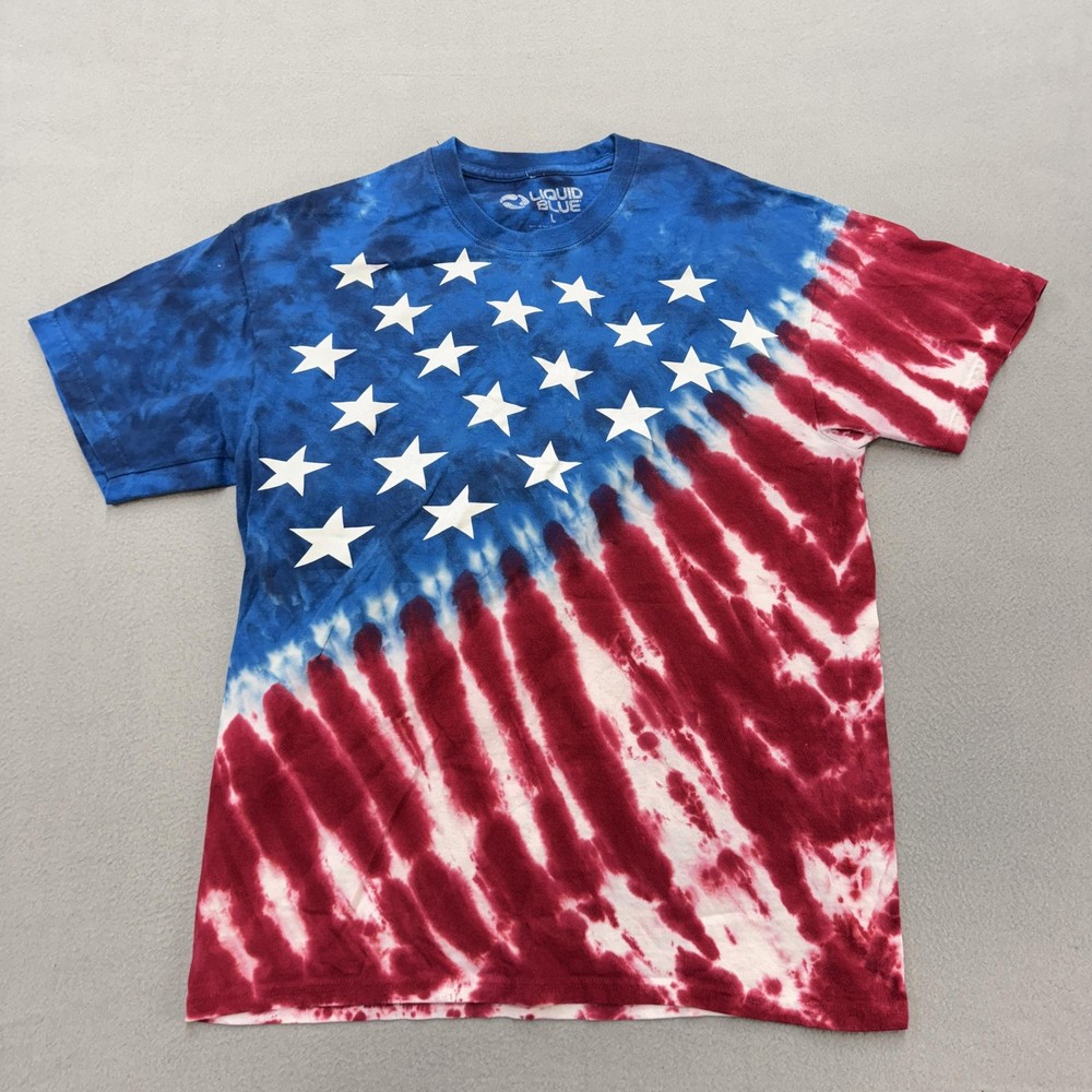 Liquid Blue Shirt Mens Large Red White Blue Flag Tie Dye Patriotic Graphic Tee