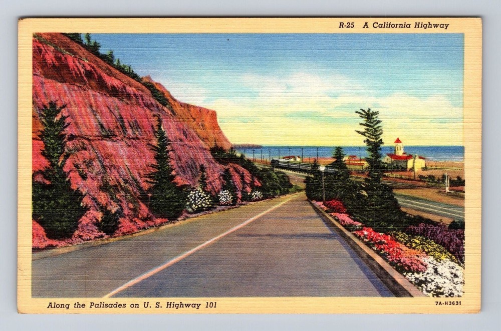 CA-California, Highway Along The Palisades On US Highway 101, Vintage Postcard