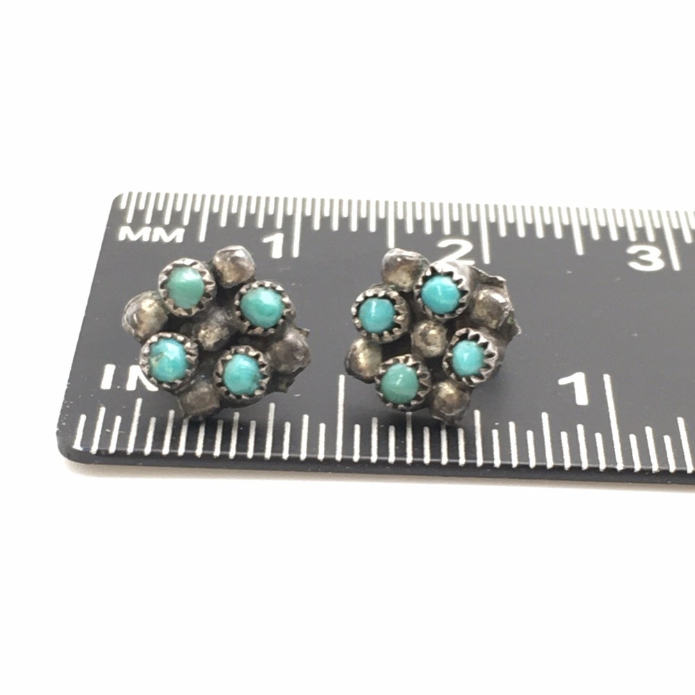 Vintage Sterling Silver Petit Point Turquoise Stud Post Earrings Tested! #86