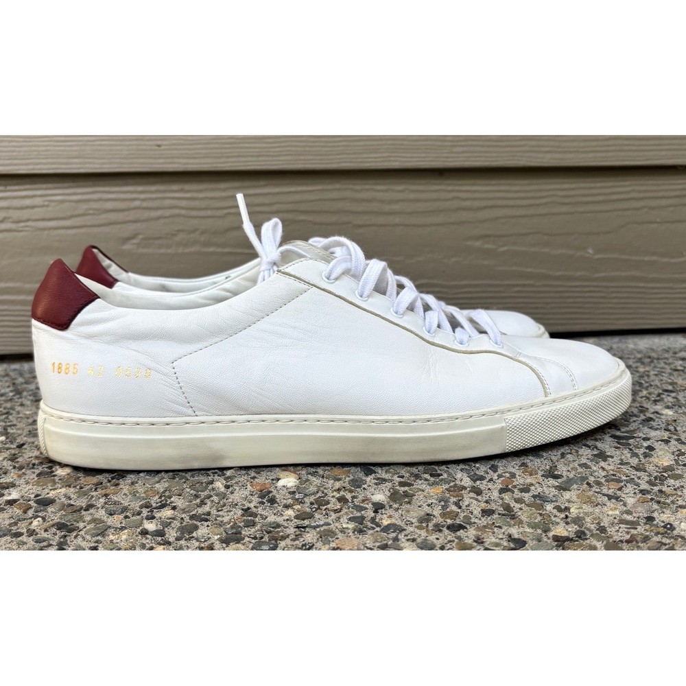 Common Projects Achilles Retro Low White Burgundy Leather Sneakers 1885 EU 42-image