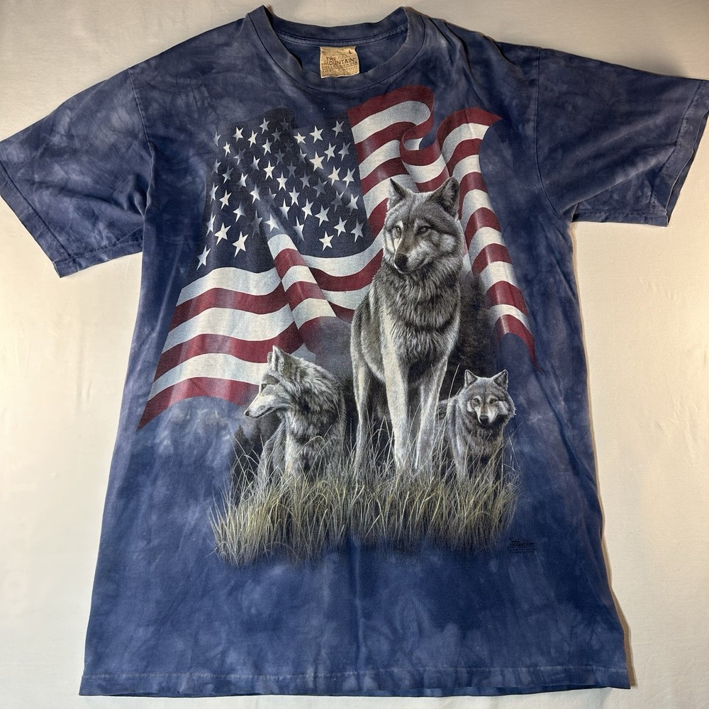 The Mountain Wolf American Flag Tie Dye T Shirt Mens L USA Made Graphic Tee