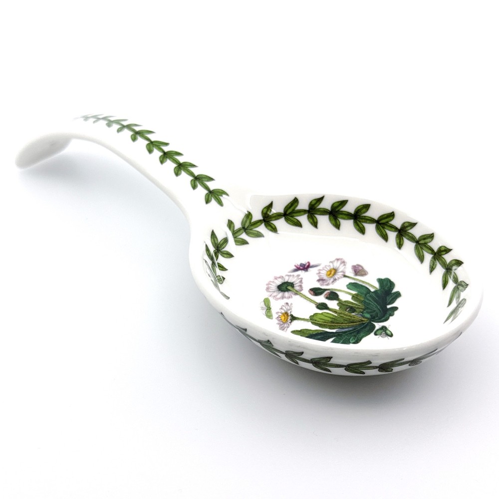Portmeirion Botanic Garden Spoon Rest Daisy Laurel Leaf Motif Fine Porcelain EUC