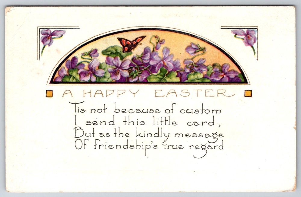 Violets Monarch Butterfly Happy Easter Friendship Poem Whitney Made Postcard